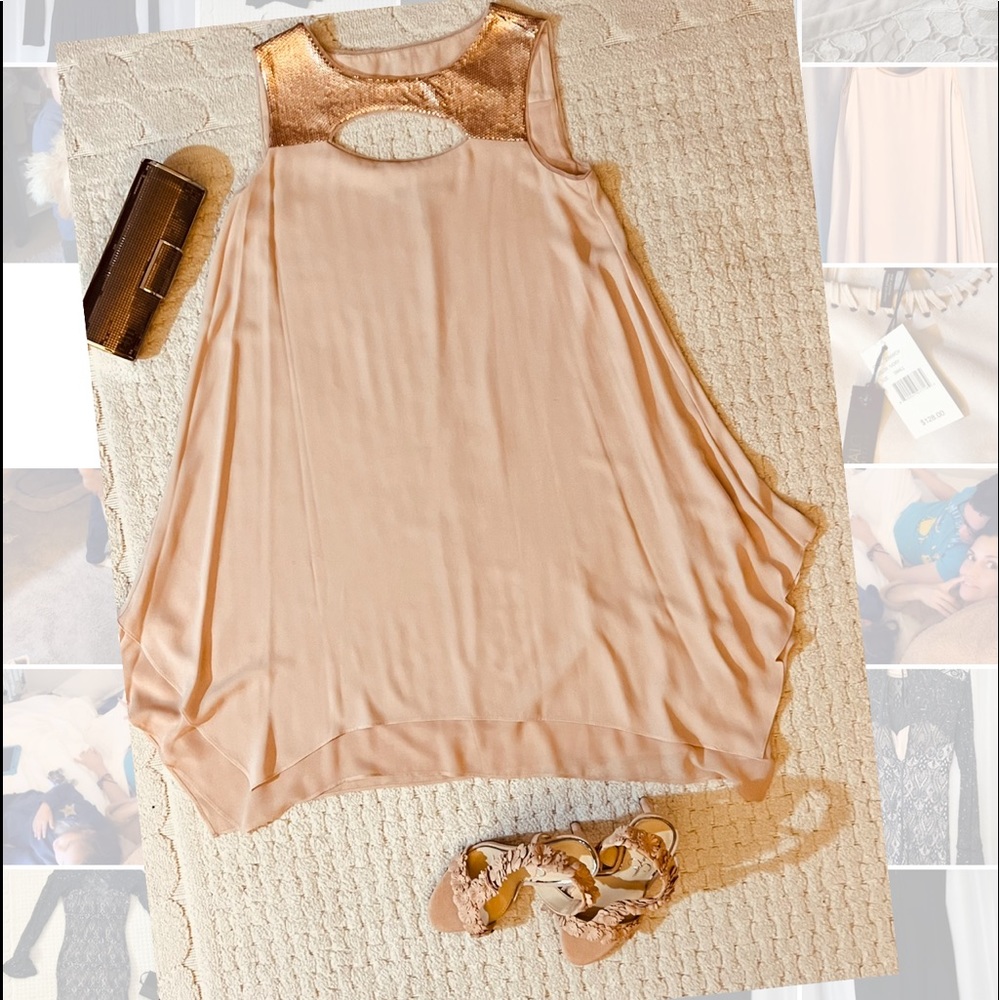 Clean peachy float summer dress with sequins accents